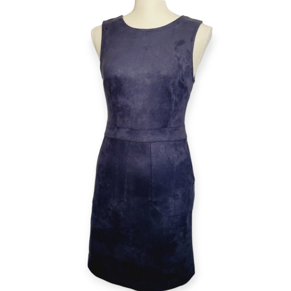 Anthropologie Womens Bishop & Young Faux Suede Blue Velvet Blue Shift Dress - Picture 3 of 6